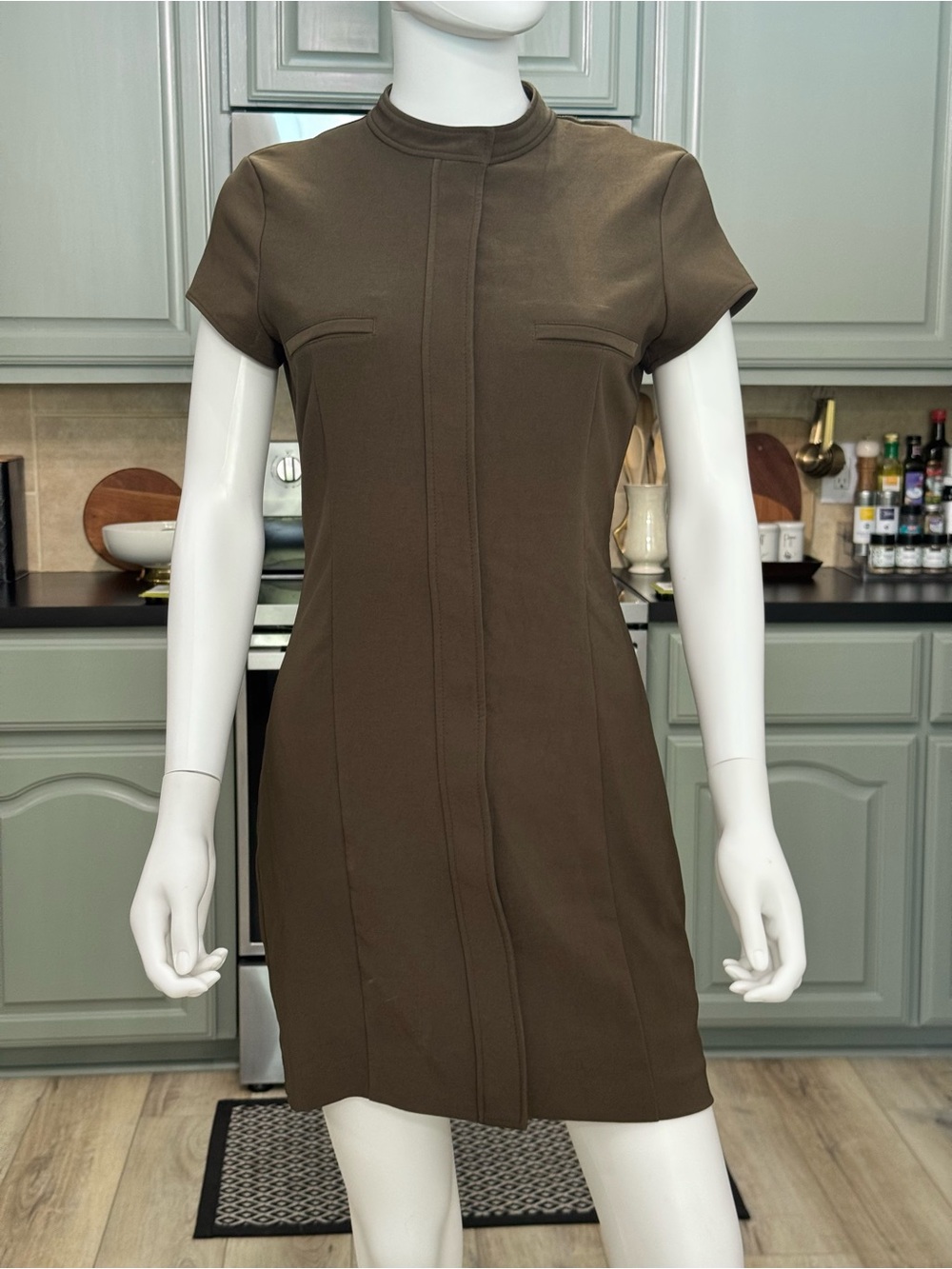 𝙕𝙖𝙧𝙖 Women’s L Brown Olive Mini Dress Hidden Zip Short Sleeve 2245/717